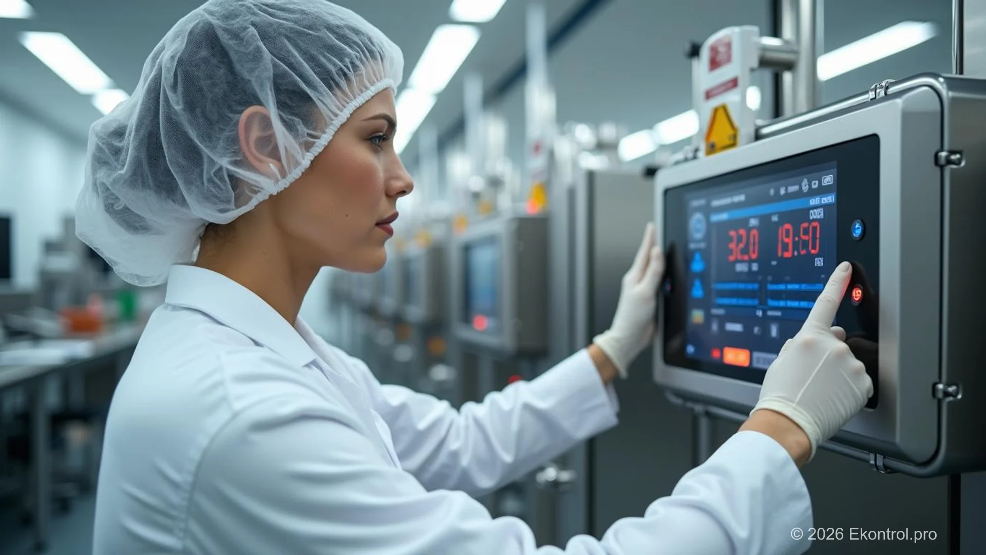 Quality technician checking temperature readings at a critical control point on the production line