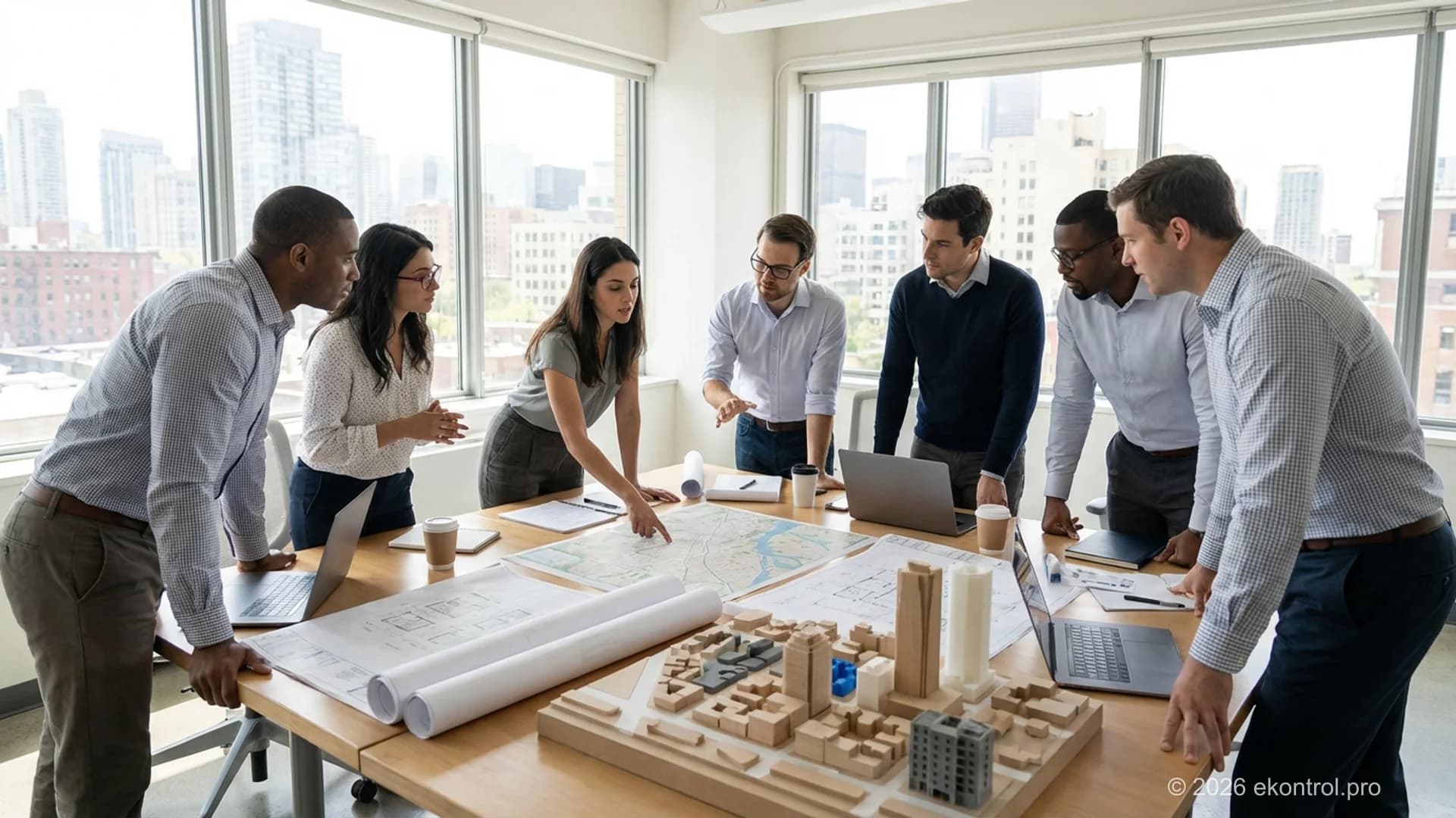 Urban planners and engineers discussing infrastructure development